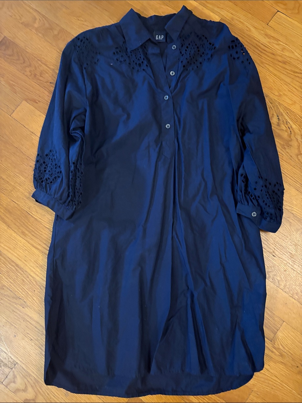 GAP Navy Eyelet-Detail Button Front dress